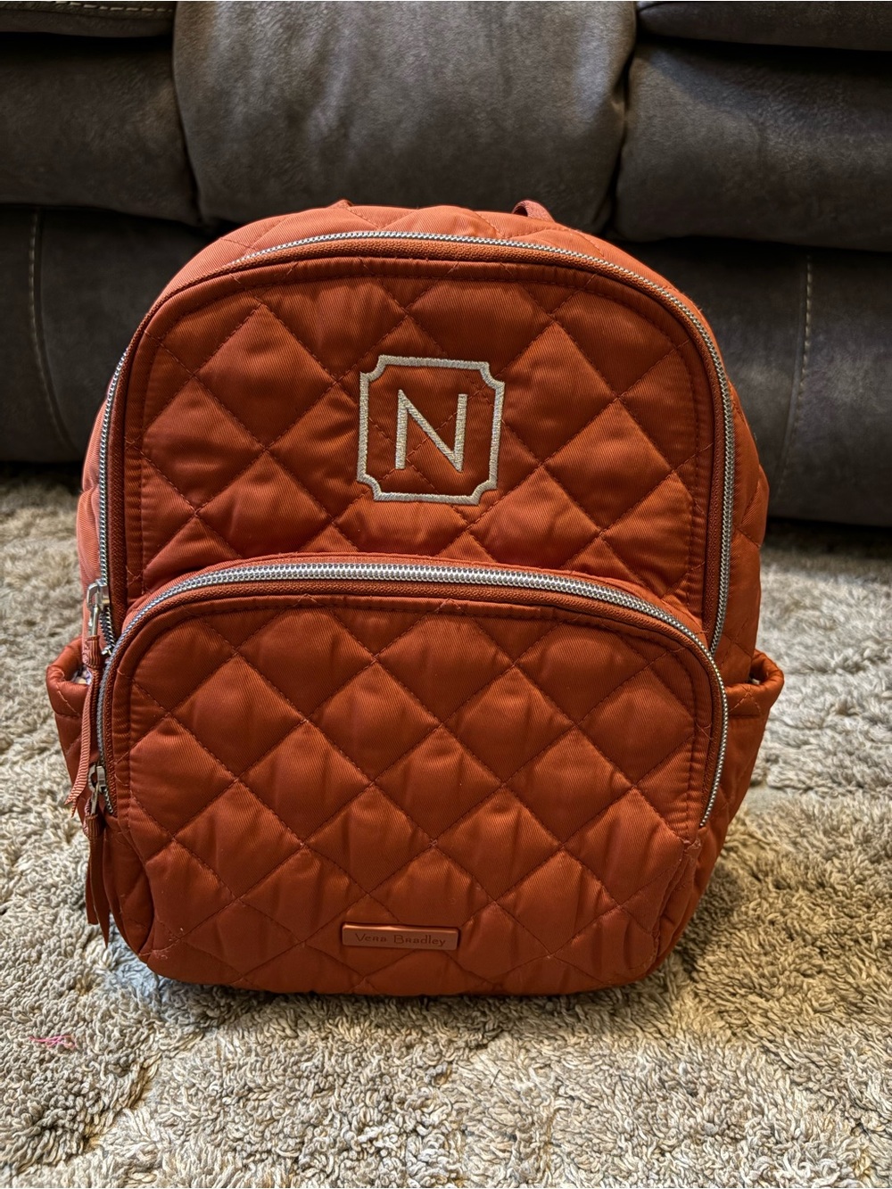 Vera Bradley Quilted Rust Orange Mini Backpack with Monogram N